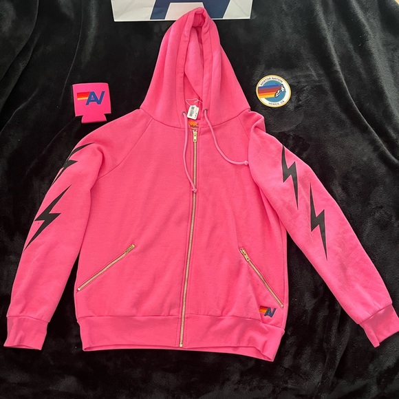 Aviator Nation Tops - - NWT Aviator Nation Bolt 4 Relaxed Zip Hoodie with Pockets Paris Pink Medium